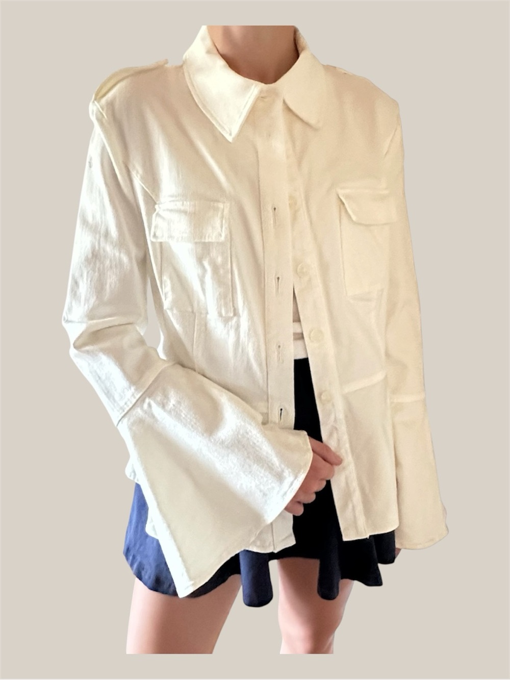 SCRIPTED White Women's Button-Front Peplum Jacket with Bell Sleeves🌸